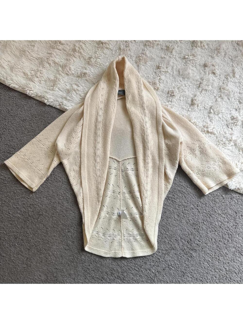 Y2k Willow cottagecore Cream Open Knit Shrug Bolero Cardigan L fits Like S-M